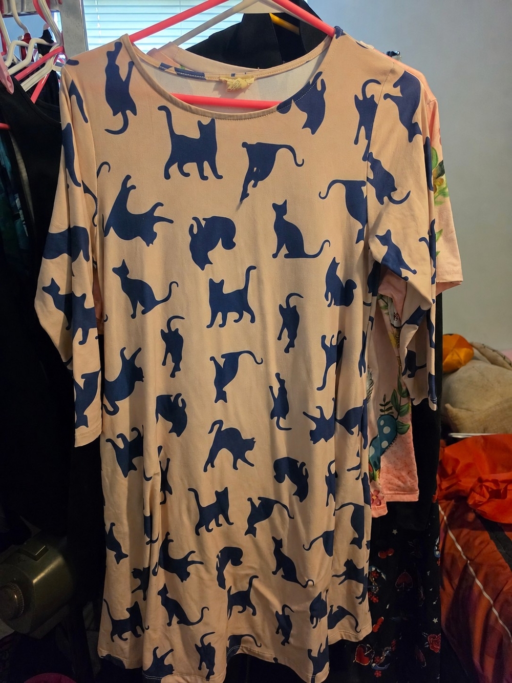 Yelete Pink Tunic Top with Navy Cat Silhouettes